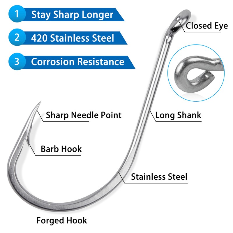 Octopus Beak Circle Hooks, 30pcs Stainless Steel Fishing Hooks Big