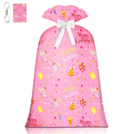 BWLOIES Extra Large Gift Bag Girl Birthday Jumbo Gift Bag, Bday Pink Giant Plastic Oversized Gift Bag Huge Gift Wrap Bag Birthday Bag Wrapping Bag for Large Gift(48inch 1Pack)
