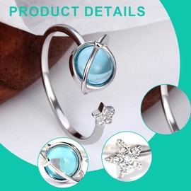 ARHZ Anxiety Spinning Rings for Women, 925 Silver Women's Rings, Open Rings, Fidget Spinner Rings for Stress Relief, Leather, No Gemstone
