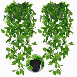 Toprooms 2 Pack Fake Hanging Plants with Pot,Artificial Hanging Plant Fake Plants Faux Ivy Vine Wall Hanging Plants Greenery Shelf Home Office Indoor Outdoor Decor(2 Potted)