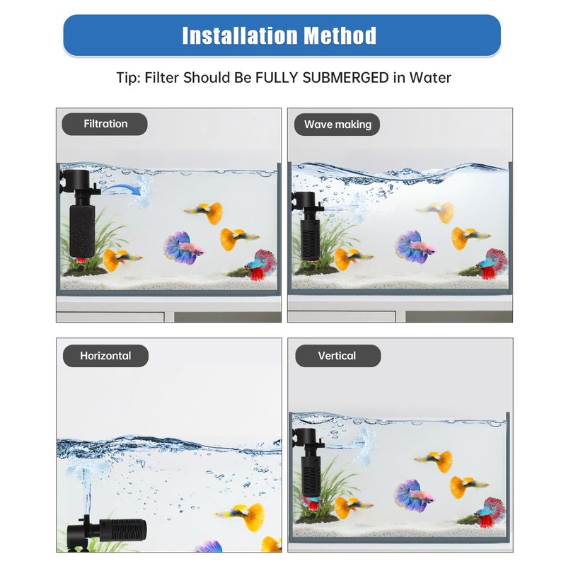 Aquarium Filter for 5-10 Gallon Tank – Ultra Quiet Submersible