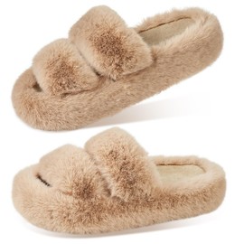 YARSOU Women's Slippers Memory Foam House Bedroom Fluffy Slippers Fuzzy Plush Slippers for Women Cozy Furry Shoes Trendy Gifts Comfy Slippers, 9.5-10.5, Camel
