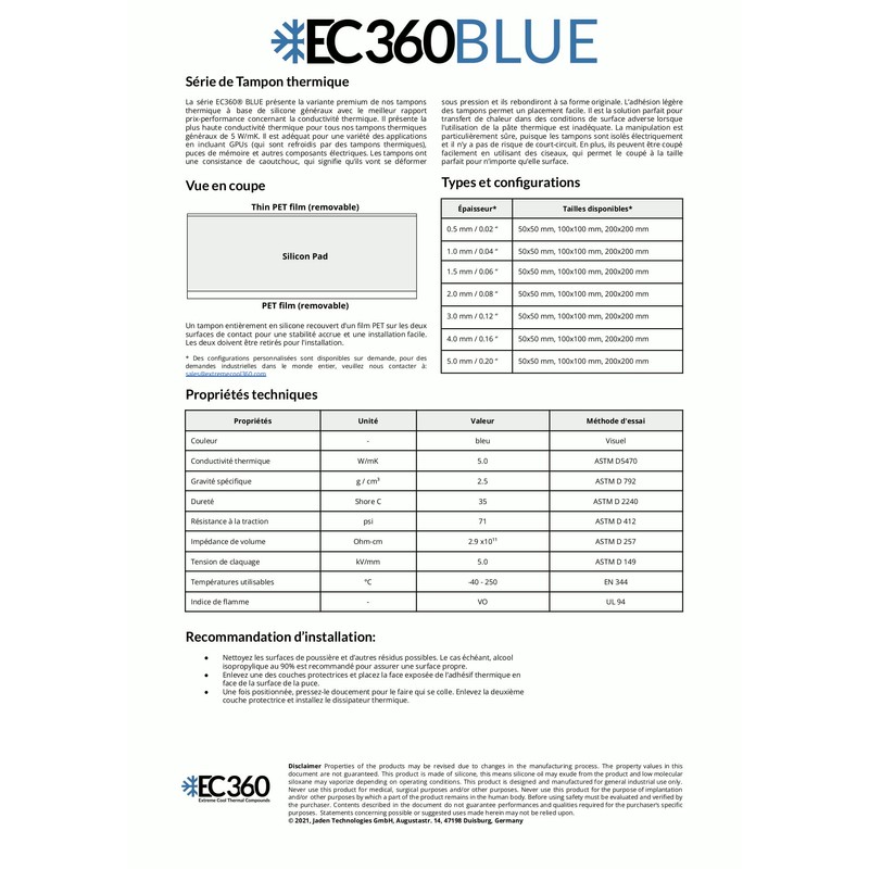 EC360® Blue 5W/mK Thermal Pad (200 x 200 x 1.5