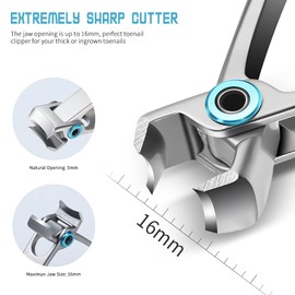 FVION Nail Clippers for Thick Nails, 16 mm Wide Nail Clippers, Large Fingernail and Toenail Clippers with Nail File, Stainless Steel Nail Cutter Set for Men Women