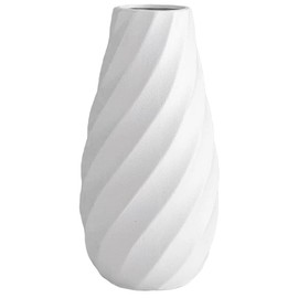 JUZAI White Ceramic Flower Vase with Textured Spiral Design, Modern Minimalist Decor for Home, Living Room, or Office - 10 Inch