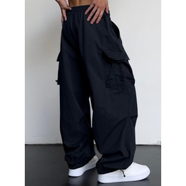 JMIERR Sweatpants Men Loose Fit Casual Drawstring Elastic Waist Wide Leg Tapered Parachute Pants Y2K Hip Hop Baggy Joggers,US 34(M),Navy Blue