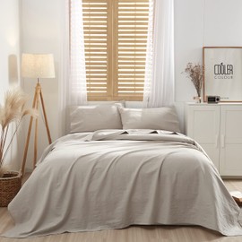 HYPREST 100% Washed Linen Sheets Queen, 4 Pcs Super Soft Breathable Durable Luxury Natural Linen Bed Sheets Deep Pocket, Moisture-Wicking Cool Sheets for Hot Sleepers.