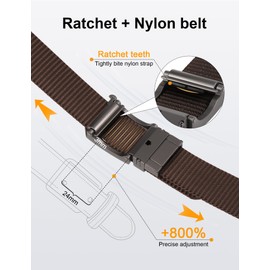 JUKMO Men's Reversible Ratchet Belt - 2 Styles in 1, No-Hole Adjustable Web Belt for Golf, Business & Everyday Wear Black/Coffee L