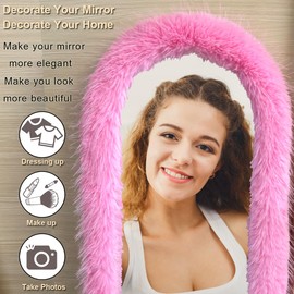Fluffy Mirror Cover - 59"x16" Full Length Stretch Universal Ultra Soft Non-Slip Cover Warm Home Decor for Bedroom Cloakroom (Pink-Without Mirror, Suitable for 59"×16")