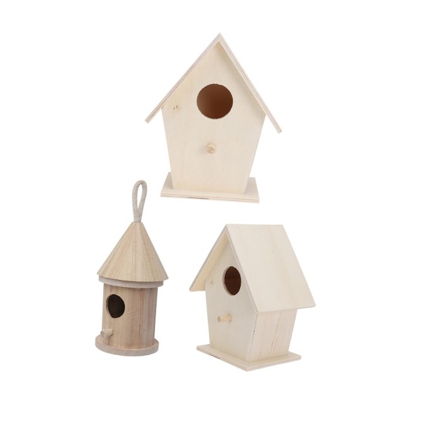 DIKACA 3 Pcs Small House Crafts for Kids Arts and Crafts for Kids Outdoor Birds Accessories Wood Bird Houses Small Birdhouse Unfinished Suite The Bird Paint Pine Wooden Child