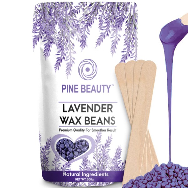 Wax Beads Hard Wax Beans Complete Kit for Painless Hair Removal With 10 Extra Waxing Spatula Applicator for Bikini Area, Face, Legs, Eyebrow, Body Pearl Wax Warmer and Brazilian Wax (LAVENDER 1.1)