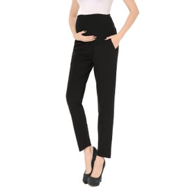 Alina Mae Maternity Pants Comfortable Stretch Over-Bump Women Pregnancy Casual Capris for Work (Black, Small (Size 4-6))