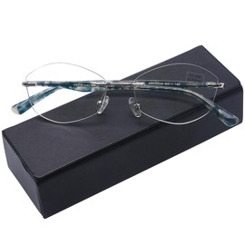 AQWANO Rimless Reading Glasses Blue Light Blocking, Women Fashion Readers Stylish Pattern Frame Anti Blue Rays Reduce Eyestrain Frameless lens, Green 1.25