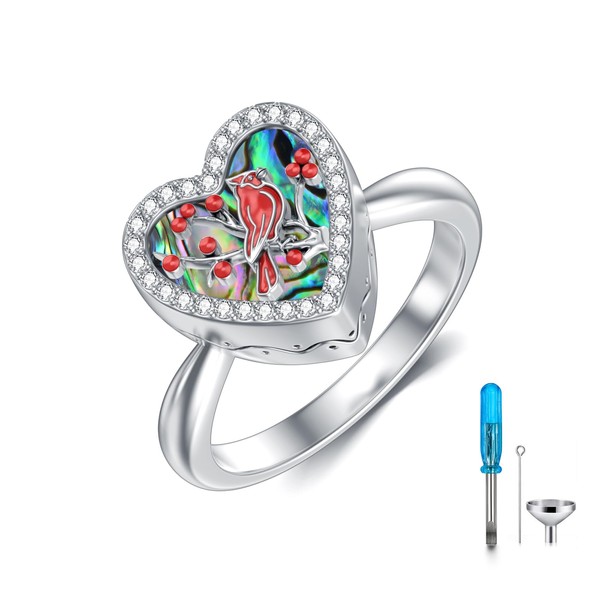 LONAGO Red Cardinal Urn Rings 925 Sterling Silver Red Bird