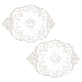 NICENEEDED 2 Pack Lace Doilies for Tables, Crochet Placemats Handmade Embroidered Table Mats, Retro Style Fashionable Floret Lace Vase Mat Doilies for Furniture Decor 15x12 Inch