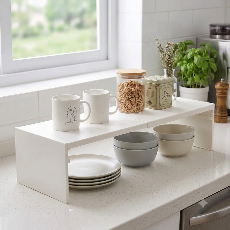 Adjustable Cabinet Shelf Organizer for Kitchen Storage – Expandable Space-Saving