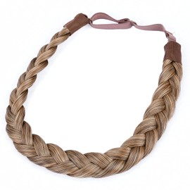 BOBIYA 3 Strand Synthetic Hair Braided Headband Classic Chunky Wide Plaited Braids Elastic Stretch Hairpiece for Women Girl Beauty Accessory (Dark Blonde)