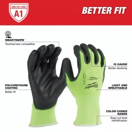 Milwaukee New Milwaukee Work Glove High Visibility Cut Level 1 Polyurethane Dipped 12 Pair - XL