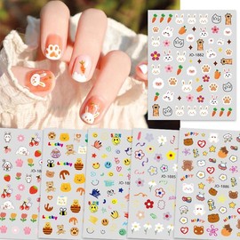 [Overseas] Nail Art Stickers Character Nail Stickers Nail Materials New Cute Bear Nail Stickers Rabbit Carrot Colorful Free Size/0 5 Cute Style Nail Stickers 50ea