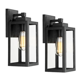Darkaway Outdoor Lights Fixtures Wall Mount, Exterior Waterproof Wall Lanterns, Porch Sconces Wall Mounted Lighting with Glass Shade，Modern Wall Lamps for House, Front Porch, Patio (2 Pack, Black)