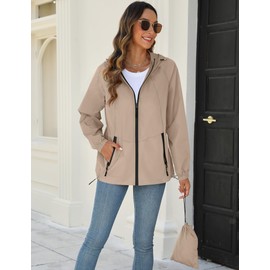Avoogue Raincoat for Women Waterproof Rain Jacket with Hood Lightweight Breathable Travel Rain Coat with Pocket Apricot L