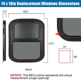 OUTPRIZE Vertical RV Window, 14" W x 16" H Tinted Sliding RV Window with Net Screen and Trim Ring, Suitable for 15/16" or 1-3/8" and Slightly Thicker Up to 1/16" Walls, DOT Approved