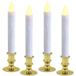 CVHOMEDECO. Battery Operated LED Window Candles, Auto On/Off, Gold Plastic Base, Flickering Warm Orange Flameless Lights Decor. (4 Pack)