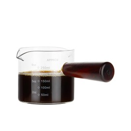250ML/8.5OZ Measuring Cup Espresso Shot Glasses Double Spouts Large Coffee Cup with Wood Handle Triple Pitcher Milk Cup Parts Clear Glass By BCnmviku (250ml-1pack)