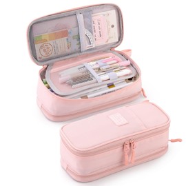 CICIMELON Large Pencil Case Big Storage Pen Pouch Bag with Compartment for School Supplies Office College Teen Boys Girls Adults, Upgraded Pink