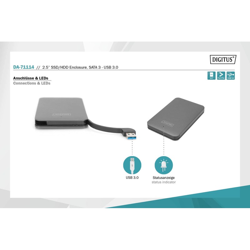 'Digitus External 2.5 SSD/HDD Enclosure To 9.5 & 7.5 mm