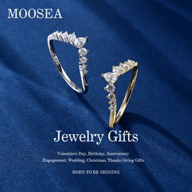 MOOSEA Curved Moissanite Wedding Band for Women, D Color VVS1 Clarity Lab Created Rings 14K Yellow Gold Vermeil Moissanite Stackable Rings for Women Anniversary Jewelry Gifts
