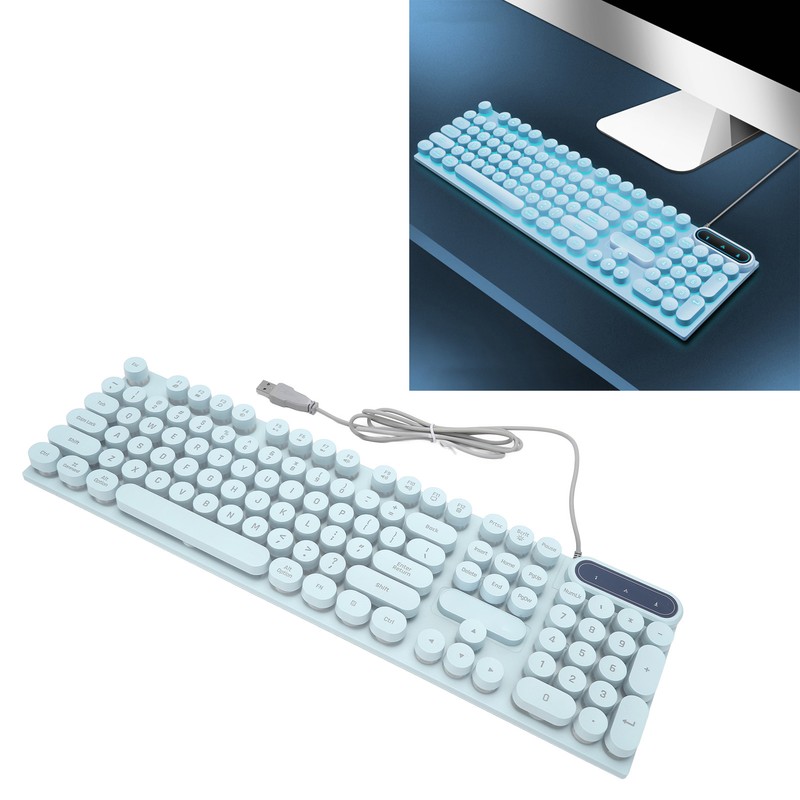 Gaming Keyboard USB Round 104 Keycaps Backlit Ergonomic Fodable Feet