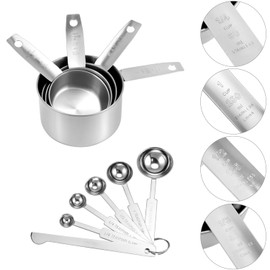 QWORK® 10-Piece Stainless Steel Measuring Cup and Spoon, Kitchen Measuring Spoon, Measuring Cup Set with Measuring Ruler