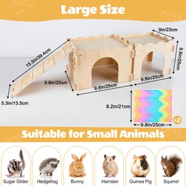 Guinea Pig Hideout, Guinea Pig House with Stairs and Mats Extra Large Guinea Pig Castle Detachable Hideouts for Small Animals Wooden Guinea Pig Habitats with Multiple Doors and Windows