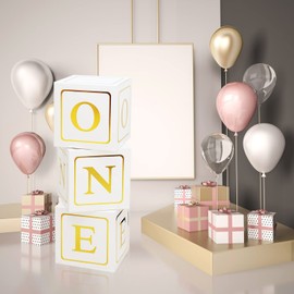 初めての誕生日バルーン 1箱 - 1歳の誕生日デコレーション キューブは、ケーキとして「1つ」の文字をブロック スマッシュ写真撮影小道具 初めての誕生日のデコレーション 背景幕、パーティーのデコレーションを明らかにします。