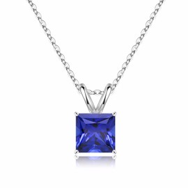 Iefil September Birthstone Necklaces for Women - Sapphire Necklace S925 Sterling Silver September Birthstone Jewelry for Women Girls Mom Daughter Wife Birthday Gifts Her, Princess Cut Birthstone