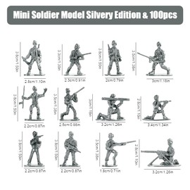 Larfraecy Mini Soldier Action Figures 100 Pcs Military Plastic Toy Set Military Combat Force War Games Plastic Mini Army Man Toy Set for Kids Toy small Soldiers for Boys Ages 3+ (Silver)