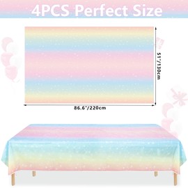 QUERICKY 4 Pack Pastel Rainbow Tablecloths, 220x130cm Rectangle Pastel Rainbow Table Cover for Girls Rainbow Birthday Party Decorations Baby Shower Party Supplies