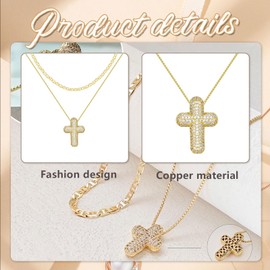 AstraGlam Gold Cross Necklace for Women with Zirconia, 14K Gold-Plated Chain with a Mariner Chain Style, Adjustable Necklace, Cross Chain for an Elegant Charm