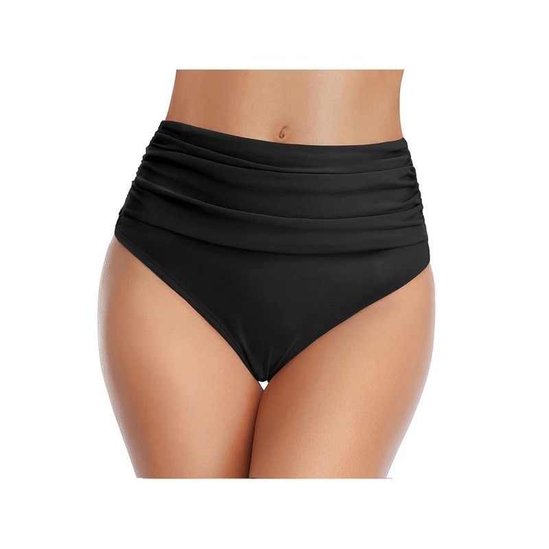 MAIABLEAU Women's High Waisted Bikini Bottoms Tummy Control Ruched Bathing