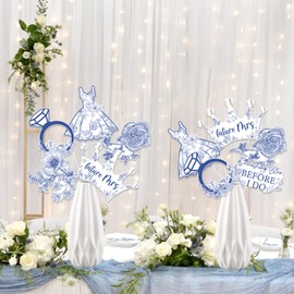 Jollyboom Something Blue Before I Do Bridal Shower Decorations, 24pcs Something Blue Bridal Shower Table Centerpiece Stick Blue Floral Table Toppers for Bachelorette Wedding Engagement Party