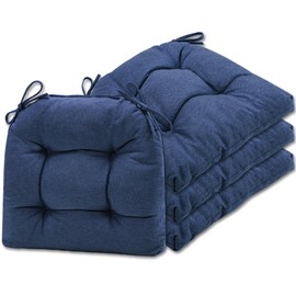 SQUARE MOON Chair Cushions for Dining Chairs, 3 Inch Thick Comfortable Kitchen Chair Pads, Dining Room Seat Cushions with Ties, Machine Washable, 17" x 16" x 3", Set of 4, Navy