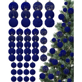 Suzile 48 Pcs Velvet Christmas Tree Ornaments Flocked Christmas Ball Decorations Xmas Balls Christmas Hanging Ornaments for Xmas Tree Holiday Wreath Garland Birthday Wedding(Royal Blue)