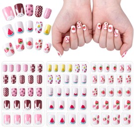 72pcs Kids Fake Nails, Children Press on Full Cover False Nails Tips, Pre Glued Artificial Cute Short Nails Art Kits for Girls Nail Decoration Gift
