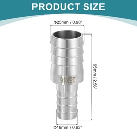 sourcing map 1" to 5/8" Hose Barb Reducer Pipe Fitting, 304 Stainless Steel Hose Pipe Fitting Sanitary Adapter for Vacuum Systems, Industrial Pipe Connections, Silver