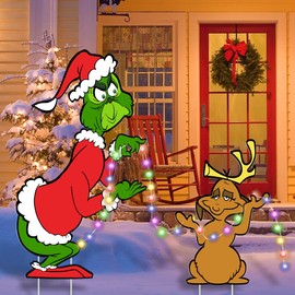 Christmas Outdoor Decorations Christmas Yard Signs with Stakes and LED Light Strings Welcome to Whoville 2PCS Lighted Signs for Xmas Garden Lawn Decor