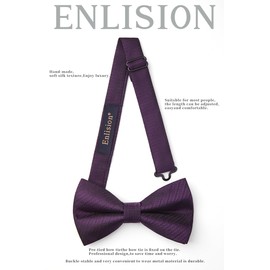 Enlision Bow Tie for Men Plain Bow Tie with Pocket Square Set Pre-Tied Adjustable Suit Bow Tie Formal Tuxedo Bow Ties for Wedding Party, Purple -2