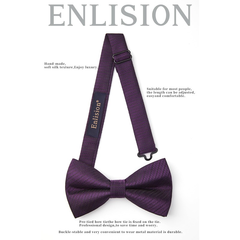 Enlision Bow Tie for Men Plain Bow Tie with Pocket