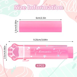 4 PCS Sliding Retractable Pencil Erasers with Cat Paw, Gradient Jelly Cat Paw Erasers Plastic Sleeve Cute Jelly Eraser for School, Push-Pull Rubber for Office Clean Erase Rubber, Color