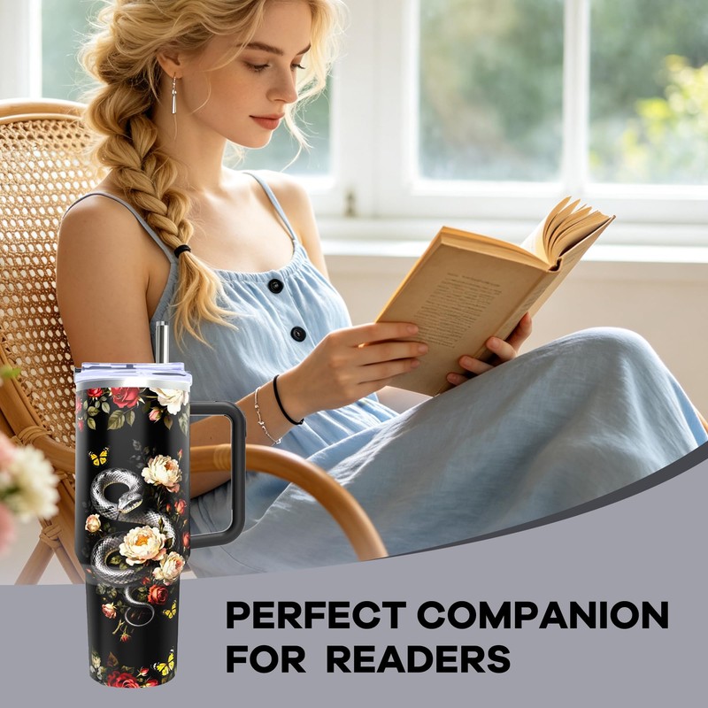 40Oz Flower Darkness Stainless Steel Tumbler with Handle & Straw